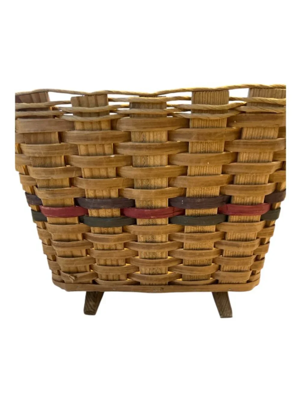 Vintage The Bow Tique Wood Splint Market Basket Footed Buffalo MO 17.5